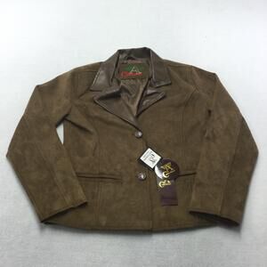 Collezioni Jacket Womens Medium Brown Faux Suede Notch Lapel Lined Blazer Italy